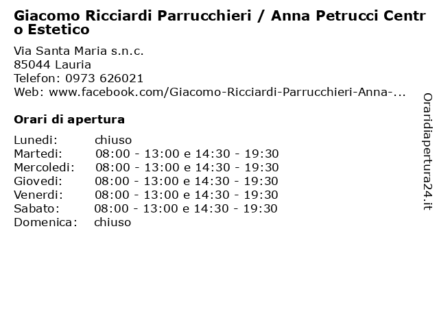 Giacomo Ricciardi Parrucchieri / Anna Petrucci Centro Estetico a Lauria: indirizzo e orari di apertura