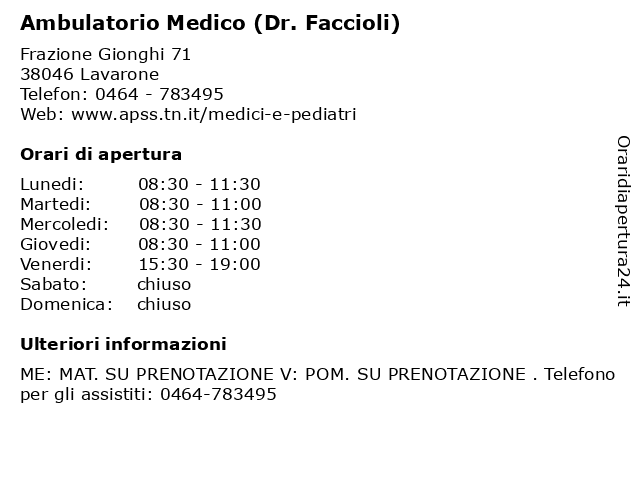 Ambulatorio Medico (Dr. Faccioli) a Lavarone: indirizzo e orari di apertura