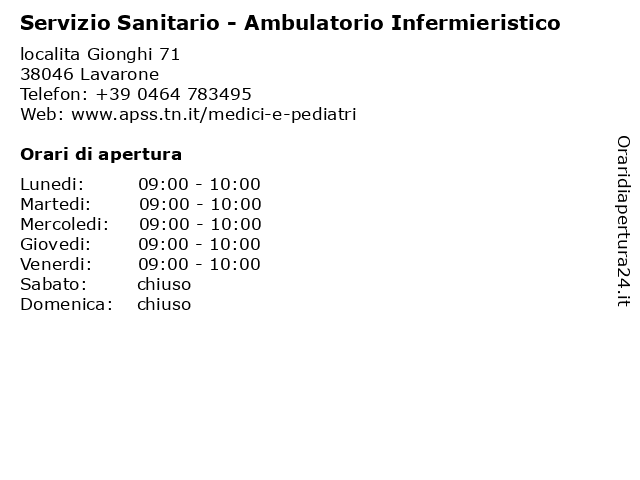 Servizio Sanitario - Ambulatorio Infermieristico a Lavarone: indirizzo e orari di apertura