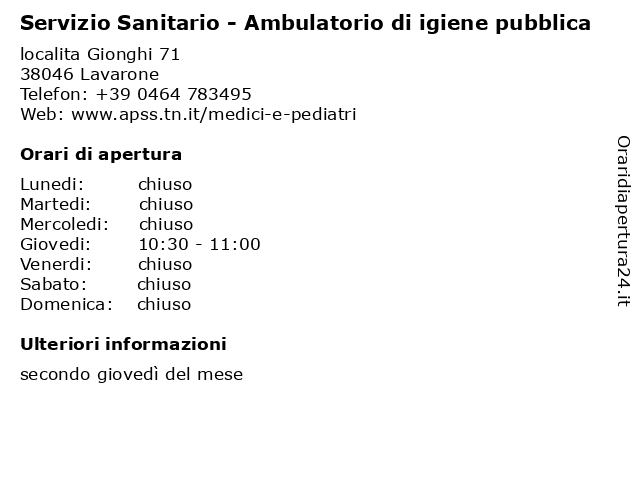 Servizio Sanitario - Ambulatorio di igiene pubblica a Lavarone: indirizzo e orari di apertura
