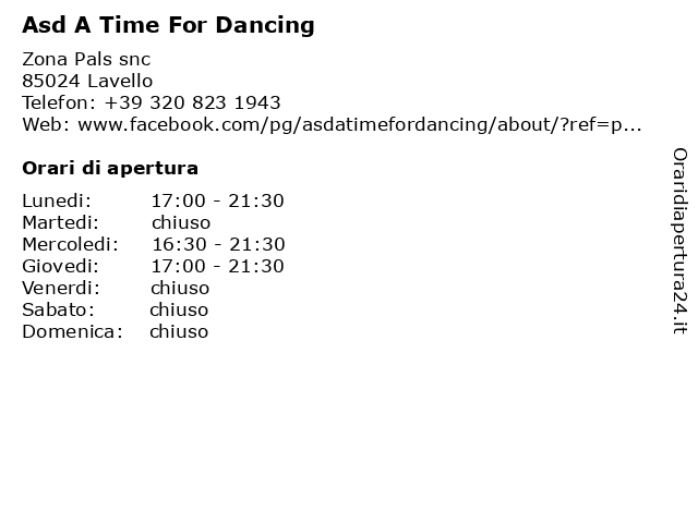 Asd A Time For Dancing a Lavello: indirizzo e orari di apertura