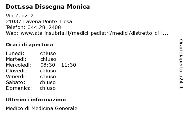 Dott.ssa Dissegna Monica a Lavena Ponte Tresa: indirizzo e orari di apertura
