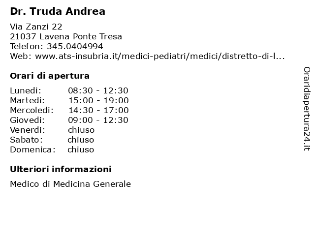 Dr. Truda Andrea a Lavena Ponte Tresa: indirizzo e orari di apertura