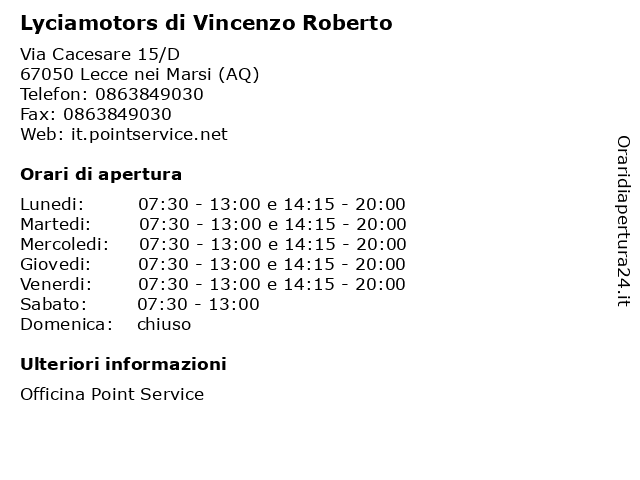 Lyciamotors di Vincenzo Roberto a Lecce nei Marsi (AQ): indirizzo e orari di apertura