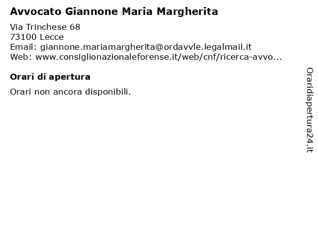 Avvocato Giannone Maria Margherita a Lecce: indirizzo e orari di apertura