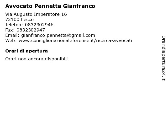 Avvocato Pennetta Gianfranco a Lecce: indirizzo e orari di apertura