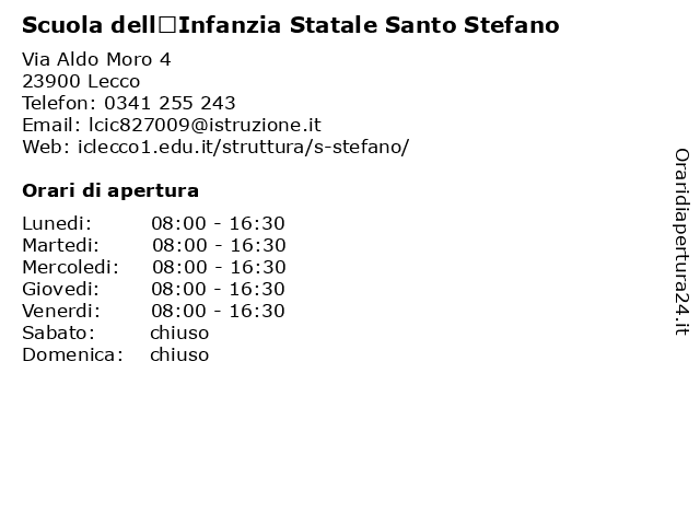 Scuola dell’Infanzia Statale Santo Stefano a Lecco: indirizzo e orari di apertura