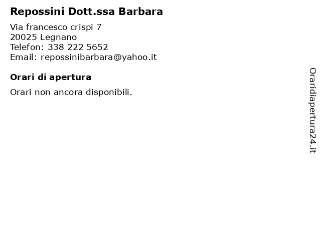 Repossini Dott.ssa Barbara a Legnano: indirizzo e orari di apertura