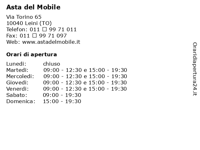ᐅ Orari Asta Del Mobile Via Torino 65 10040 Leini To