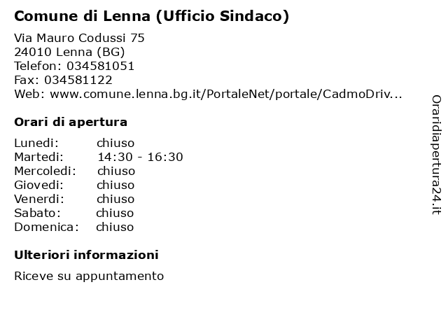Comune di Lenna (Ufficio Sindaco) a Lenna (BG): indirizzo e orari di apertura