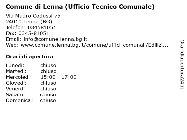 Comune di Lenna (Ufficio Tecnico Comunale) a Lenna (BG): indirizzo e orari di apertura