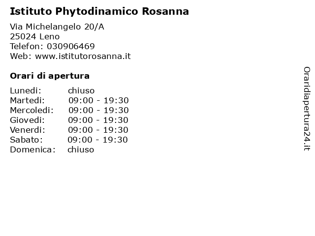 Istituto Phytodinamico Rosanna a Leno: indirizzo e orari di apertura