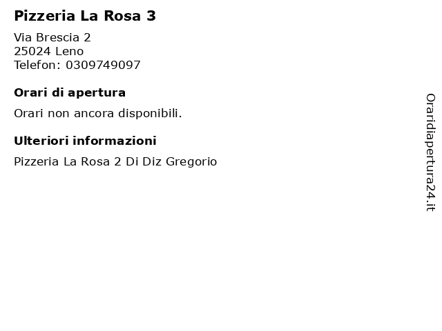 Pizzeria La Rosa 3 a Leno: indirizzo e orari di apertura