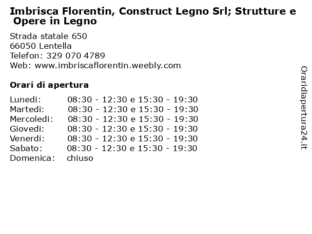 Imbrisca Florentin, Construct Legno Srl; Strutture e Opere in Legno a Lentella: indirizzo e orari di apertura