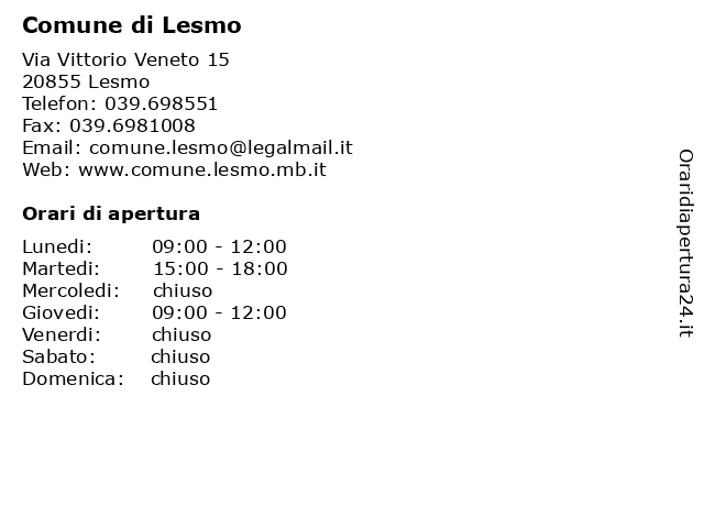 Comune di Lesmo a Lesmo: indirizzo e orari di apertura
