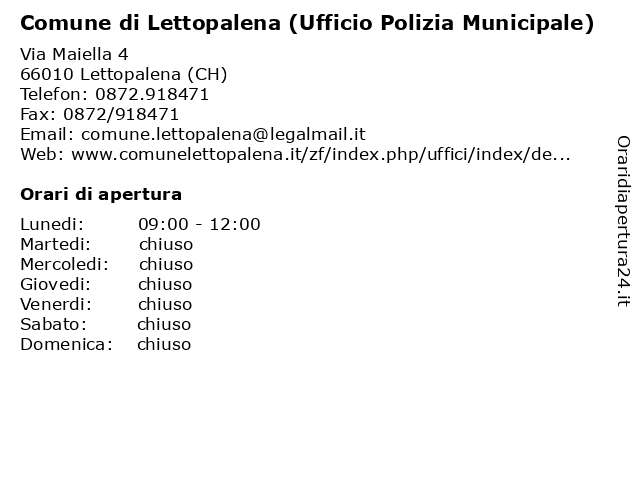 Comune di Lettopalena (Ufficio Polizia Municipale) a Lettopalena (CH): indirizzo e orari di apertura