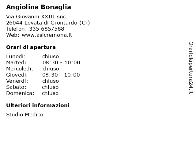 Angiolina Bonaglia a Levata di Grontardo (Cr): indirizzo e orari di apertura