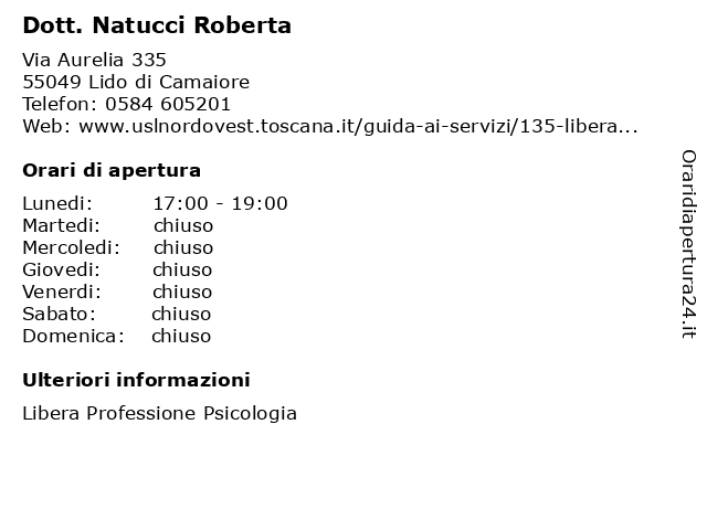 Dott. Natucci Roberta a Lido di Camaiore: indirizzo e orari di apertura