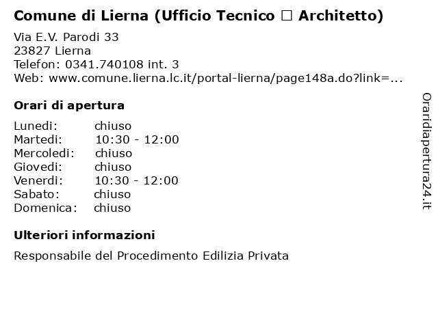 Comune di Lierna (Ufficio Tecnico • Architetto) a Lierna: indirizzo e orari di apertura