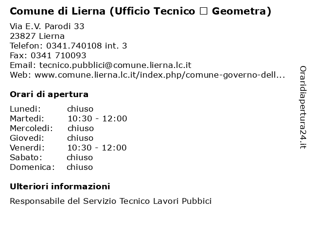 Comune di Lierna (Ufficio Tecnico • Geometra) a Lierna: indirizzo e orari di apertura
