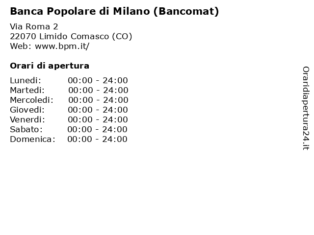 Banca Popolare di Milano (Bancomat) a Limido Comasco (CO): indirizzo e orari di apertura