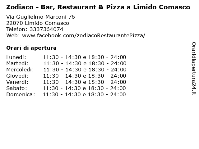 Zodiaco - Bar, Restaurant & Pizza a Limido Comasco a Limido Comasco: indirizzo e orari di apertura