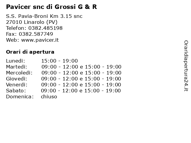 Pavicer snc di Grossi G & R a Linarolo (PV): indirizzo e orari di apertura