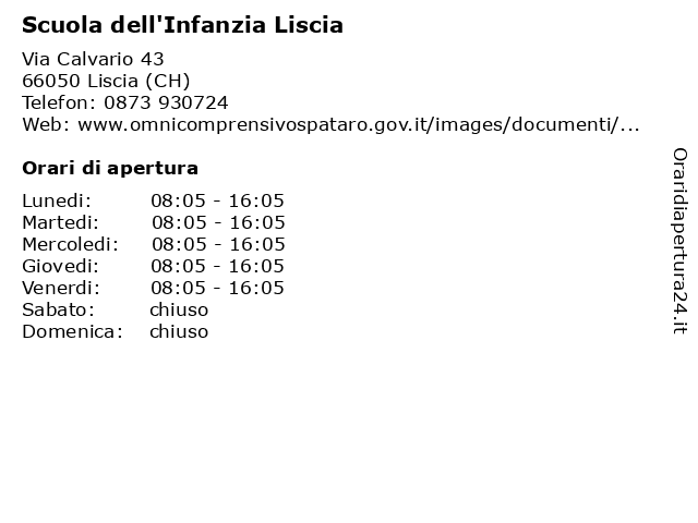 Scuola dell'Infanzia Liscia a Liscia (CH): indirizzo e orari di apertura