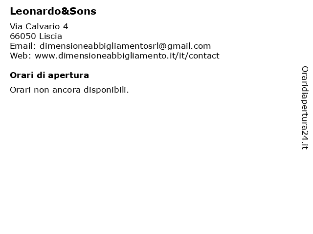 Leonardo&Sons a Liscia: indirizzo e orari di apertura