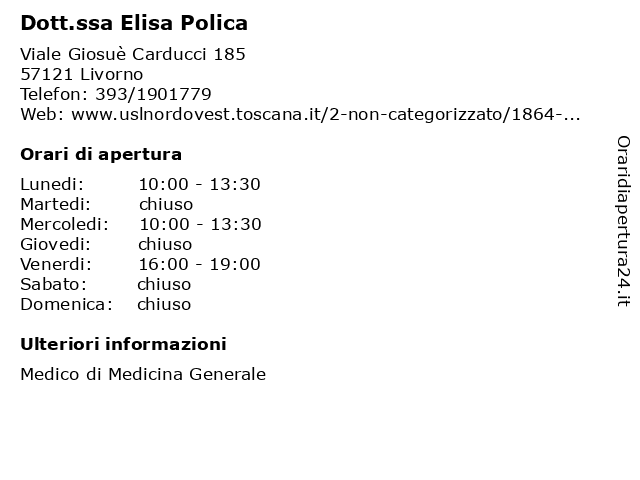 Dott.ssa Elisa Polica a Livorno: indirizzo e orari di apertura
