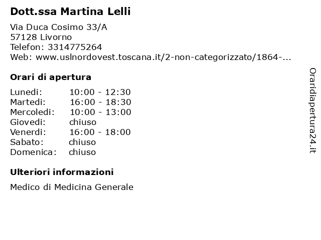 Dott.ssa Martina Lelli a Livorno: indirizzo e orari di apertura