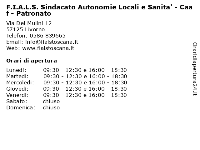 ᐅ Orari Di Apertura F I A L S Sindacato Autonomie Locali E Sanita Caaf Patronato Via Fiorenza