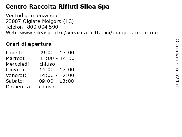 Centro Raccolta Rifiuti - Silea Spa a Località Calendone - Olgiate Molgora (LC): indirizzo e orari di apertura