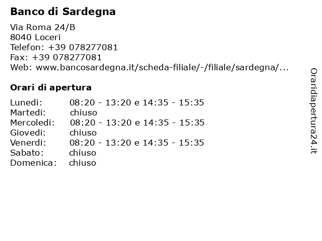 Banco di Sardegna a Loceri: indirizzo e orari di apertura