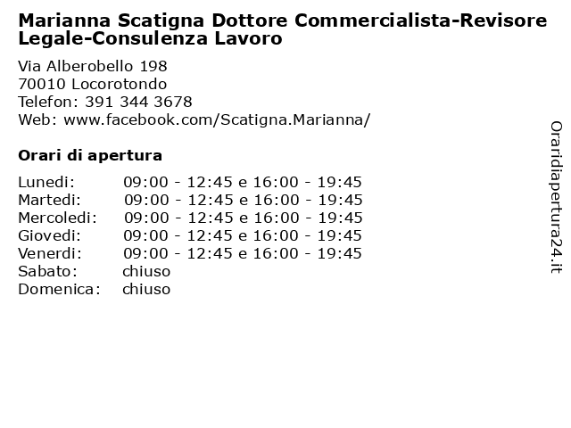 Marianna Scatigna Dottore Commercialista-Revisore Legale-Consulenza Lavoro a Locorotondo: indirizzo e orari di apertura