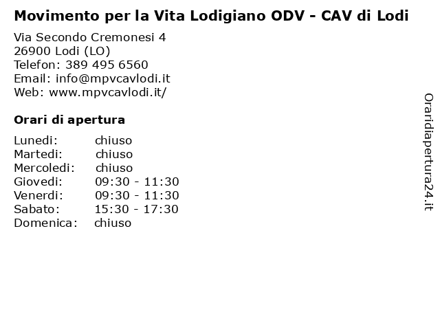 Movimento per la Vita Lodigiano ODV - CAV di Lodi a Lodi (LO): indirizzo e orari di apertura