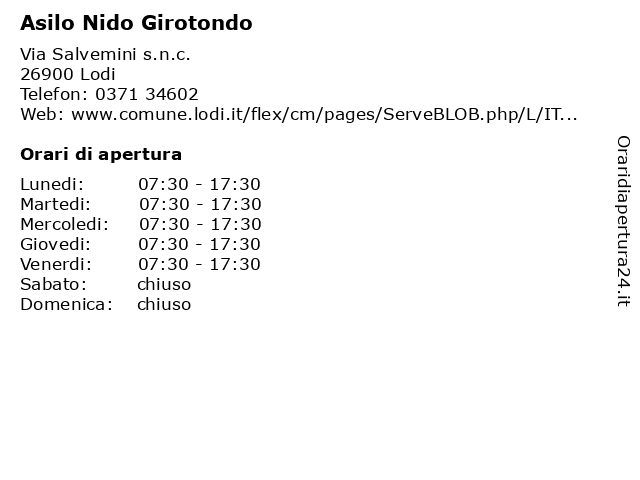 ᐅ Orari Asilo Nido Girotondo Via Salvemini S N C Lodi