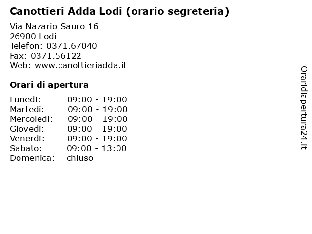 Canottieri Adda Lodi (orario segreteria) a Lodi: indirizzo e orari di apertura