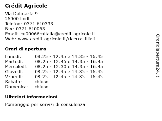 Crédit Agricole a Lodi: indirizzo e orari di apertura