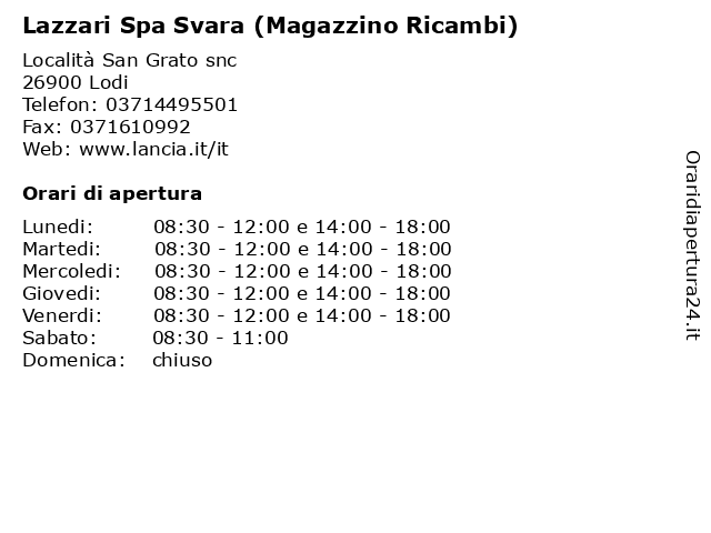 Lazzari Spa Svara (Magazzino Ricambi) a Lodi: indirizzo e orari di apertura