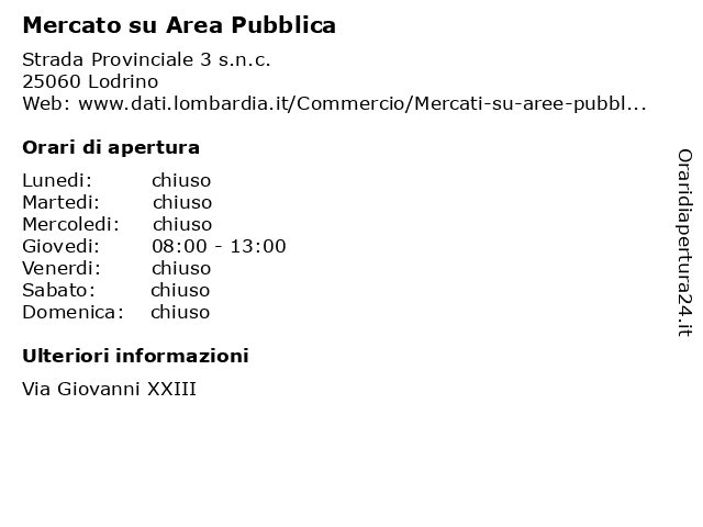 Mercato su Area Pubblica a Lodrino: indirizzo e orari di apertura