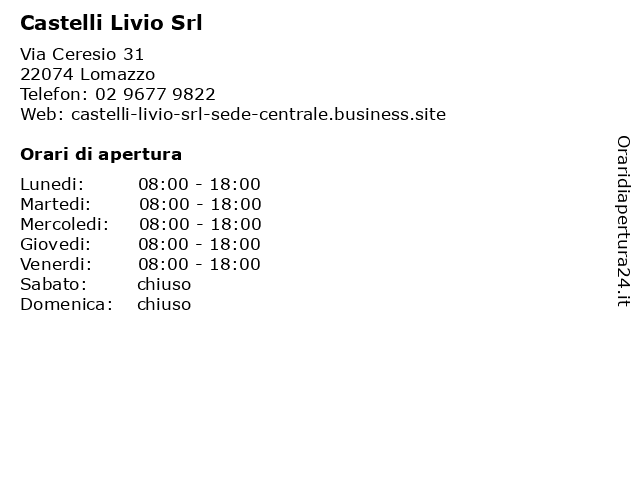 Castelli Livio Srl a Lomazzo: indirizzo e orari di apertura