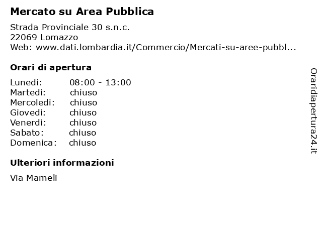 Mercato su Area Pubblica a Lomazzo: indirizzo e orari di apertura