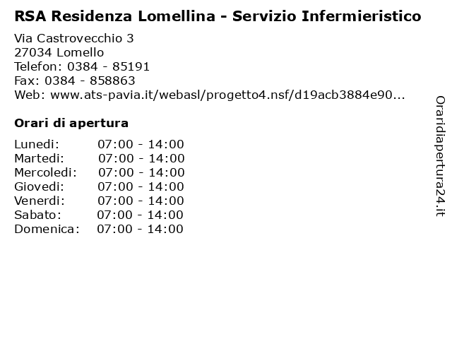 RSA Residenza Lomellina - Servizio Infermieristico a Lomello: indirizzo e orari di apertura