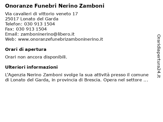 Onoranze Funebri Nerino Zamboni a Lonato del Garda: indirizzo e orari di apertura