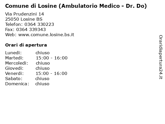 Comune di Losine (Ambulatorio Medico - Dr. Do) a Losine BS: indirizzo e orari di apertura