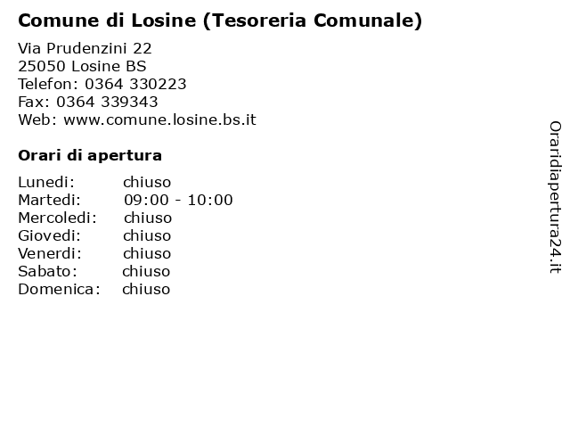 Comune di Losine (Tesoreria Comunale) a Losine BS: indirizzo e orari di apertura