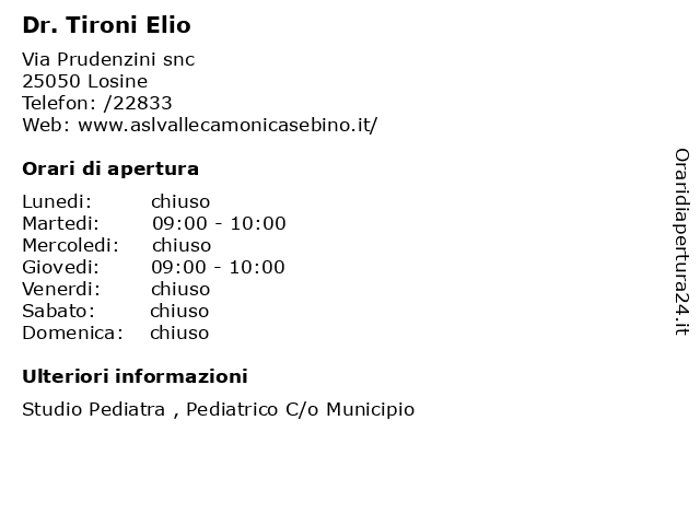 Dr. Tironi Elio a Losine: indirizzo e orari di apertura