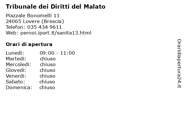 Tribunale dei Diritti del Malato a Lovere (Brescia): indirizzo e orari di apertura