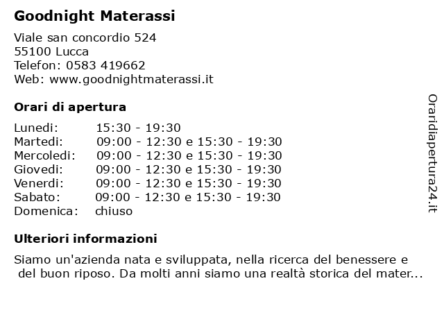 Goodnight Materassi a Lucca: indirizzo e orari di apertura